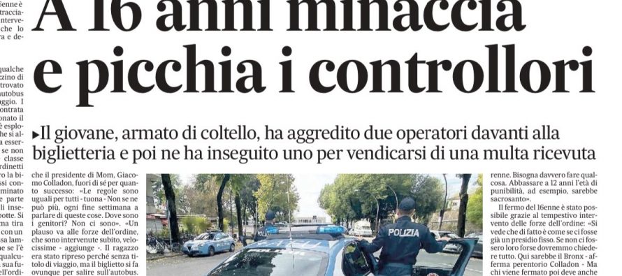 Multato a 16 anni insegue i controllori armato di coltello