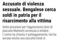 Stupratore bengalese propone soldi a vittima italiana in cambio dello sconto di pena