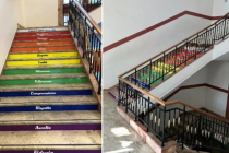 Bambini costretti a salire le scale arcobaleno, chi non lo fa è “omofobo”