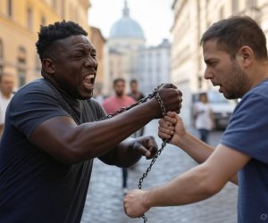 Maledice italiani e attacca i passanti armato di catena, ferisce un militare