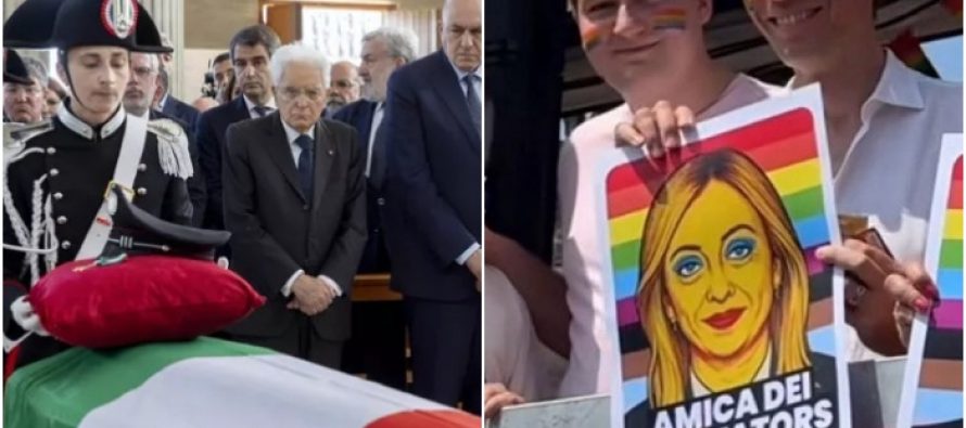 Mentre seppellivano il carabiniere eroe la sinistra sfilava coi gay così – FOTO