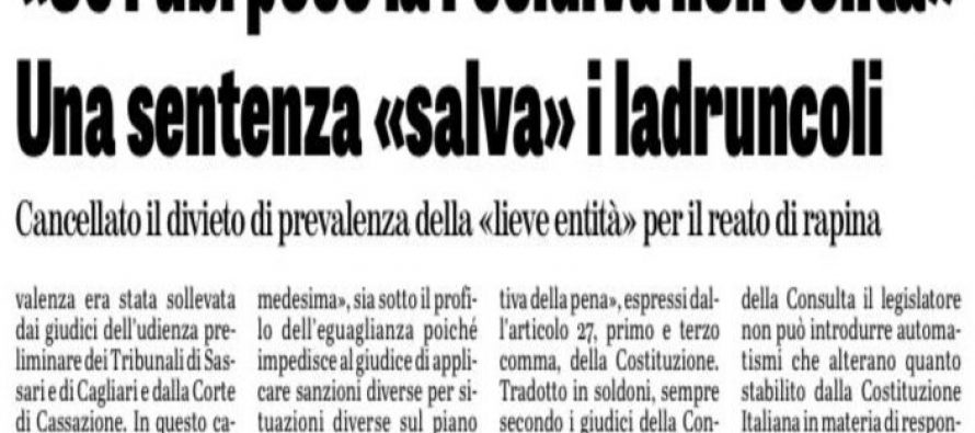 La Consulta legalizza il furto: se rubi spesso non è reato recidivo
