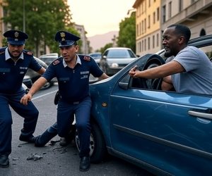 Immigrato investe poliziotto e lo schiaccia contro un’auto: ne trascina un altro sull’asfalto