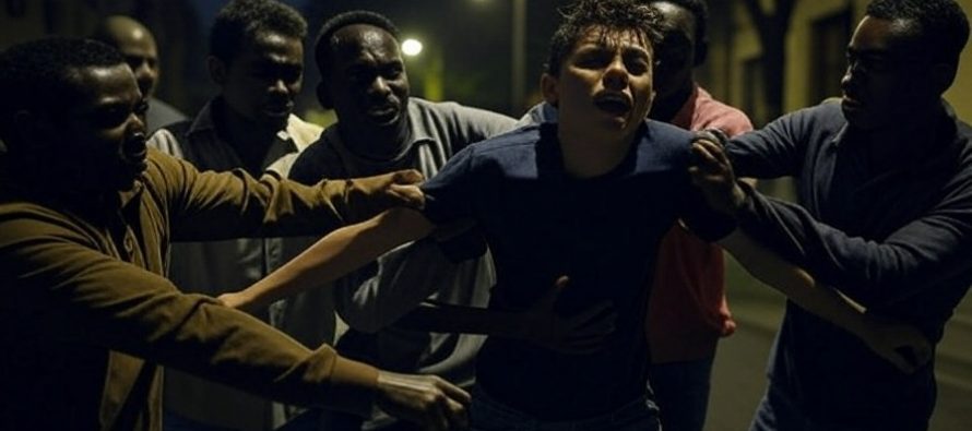 Branco di africani gay cerca di stuprare ragazzo appartato con la fidanzata