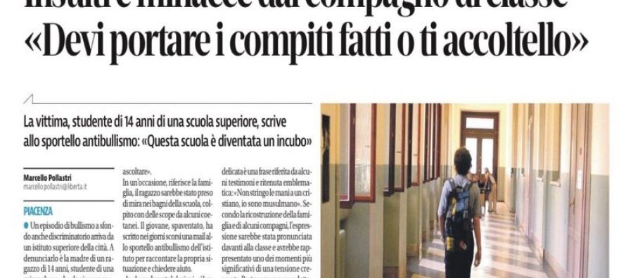 Bullizzato a scuola dai compagni islamici:“Non stringo le mani a un cristiano, io sono musulmano”