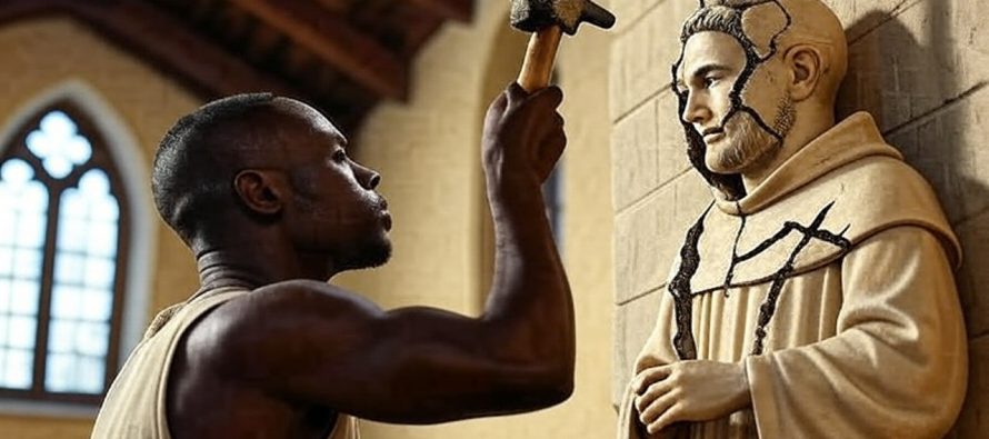 Distrugge statua di San Francesco in chiesa e urla contro la Croce