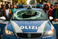 Aggressione brutale, africani su auto rubata speronano Polizia