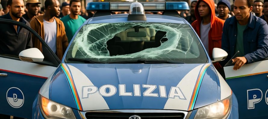 Volante sfasciata e poliziotti picchiati a Bergamo