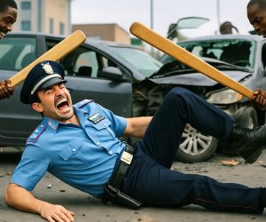 Africani spaccano gamba ad agente perché li disturba mentre sfasciano auto
