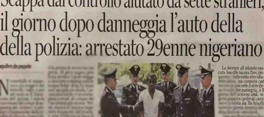 Spacciatore scappa aiutato da 7 nigeriani, il giorno dopo sfascia auto Polizia