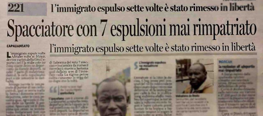 Spacciatore espulso 7 volte e mai rimpatriato