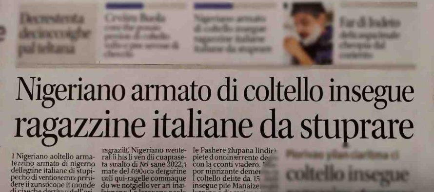 Nigeriano armato di coltello insegue ragazzine italiane da stuprare