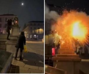Maranza sfregiano con un petardo la statua del Ponte dei Leoni