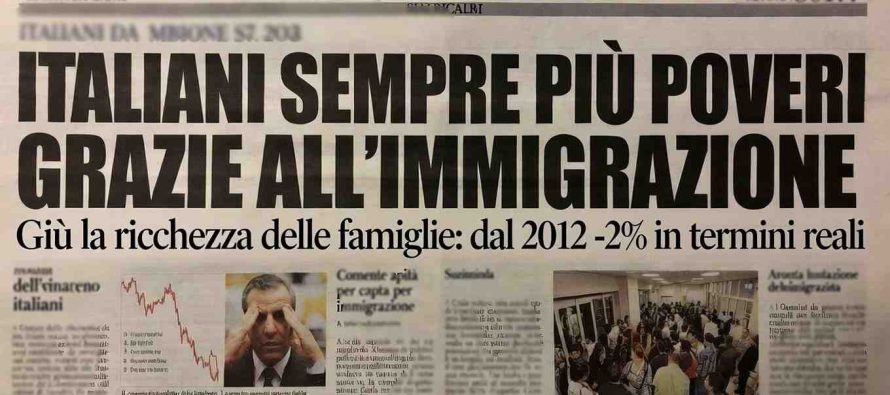 Italiani sempre più poveri: immigrazione abbassa ricchezza pro-capite