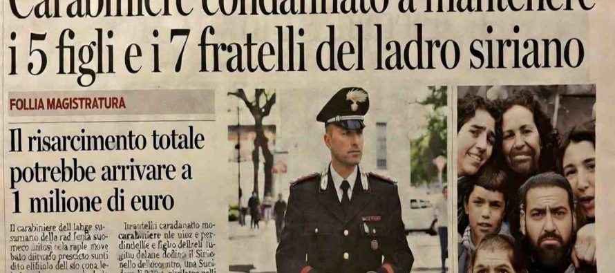 Carabiniere condannato a mantenere i 5 figli e i 7 fratelli del ladro siriano