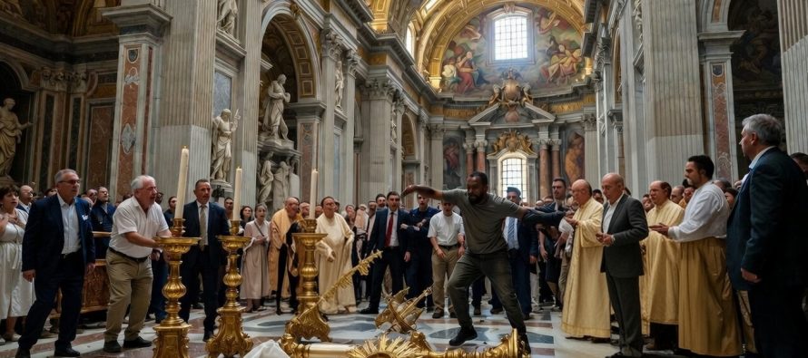 Immigrato dalla pelle scura vandalizza la Basilica di San Pietro