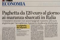 Paghetta da 120 euro al giorno a chi sbarca in Italia