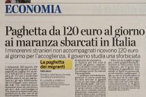 Paghetta da 120 euro al giorno a chi sbarca in Italia