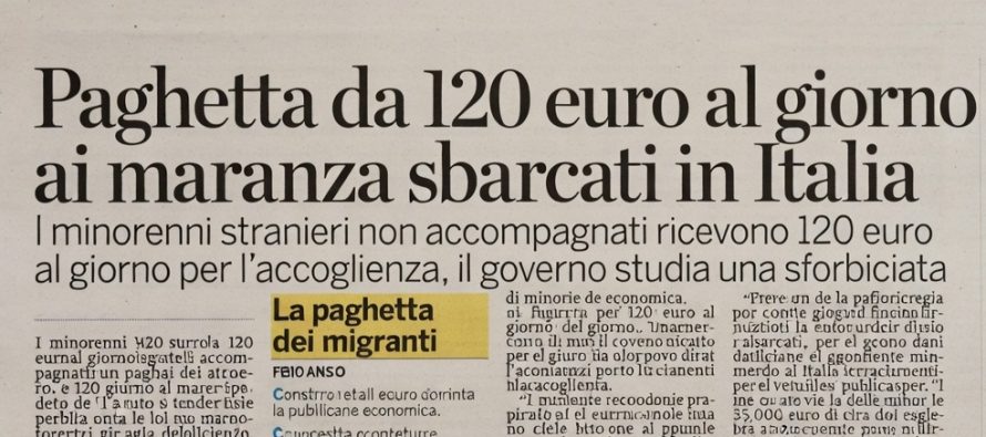 Paghetta da 120 euro al giorno a chi sbarca in Italia