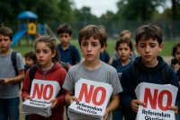 Bambini costretti a distribuire volantini per il NO al Referendum Giustizia