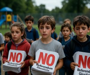Bambini costretti a distribuire volantini per il NO al Referendum Giustizia